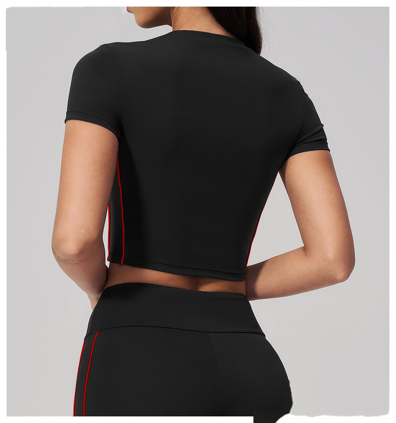 Custom Women Short Sleeve Yoga Top, Summer Cropped Tight Fitness T-shirt Quick Dry Sports Workout Tee detail