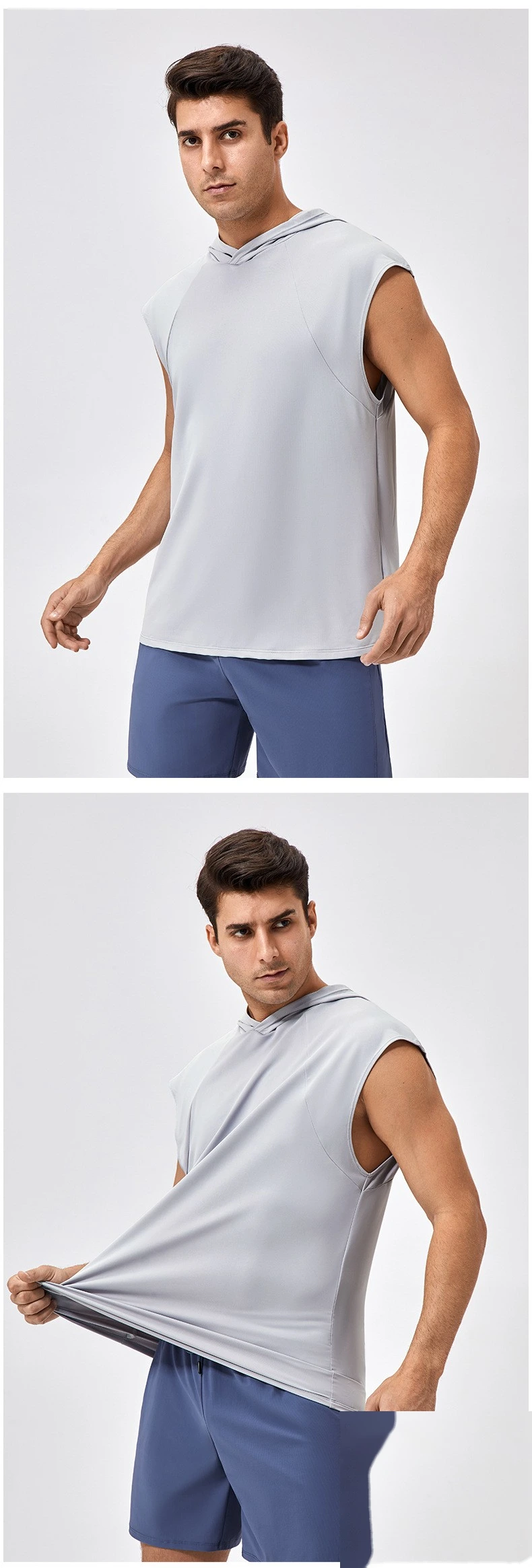 Customized men's loose quick-drying basketball running jacket hooded fitness vest detail
