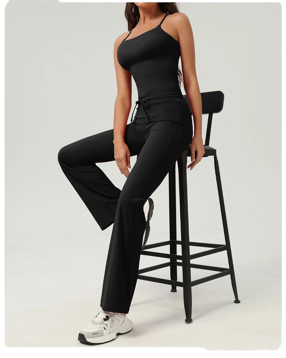 Hip-lifting yoga bell-bottoms fitness exercise wide-leg micro-pants high waist drawstring quick-drying yoga pants detail