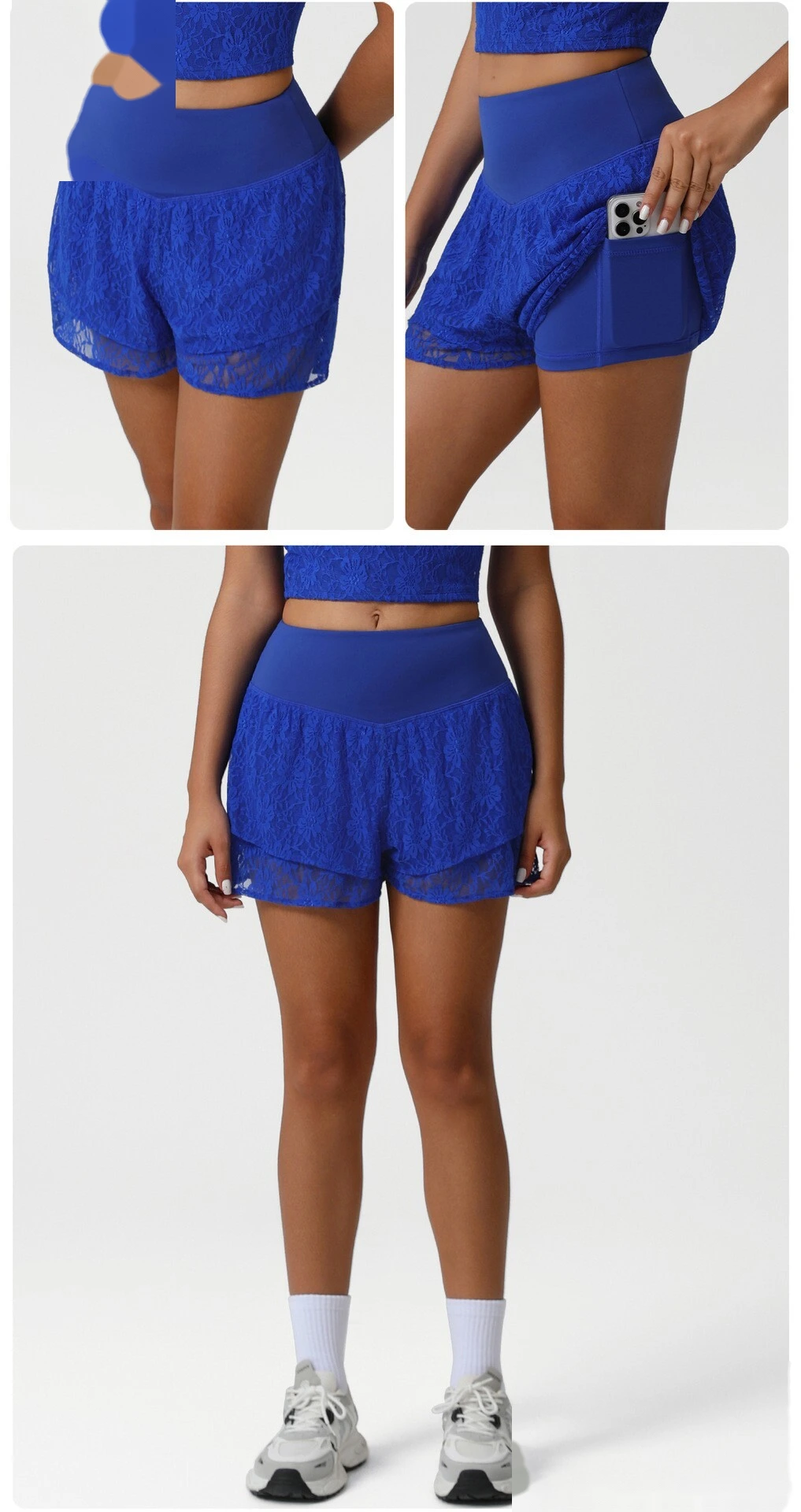 Customized lace double-layer sports shorts anti-exposure belt bottoming shorts outdoor tennis shorts detail