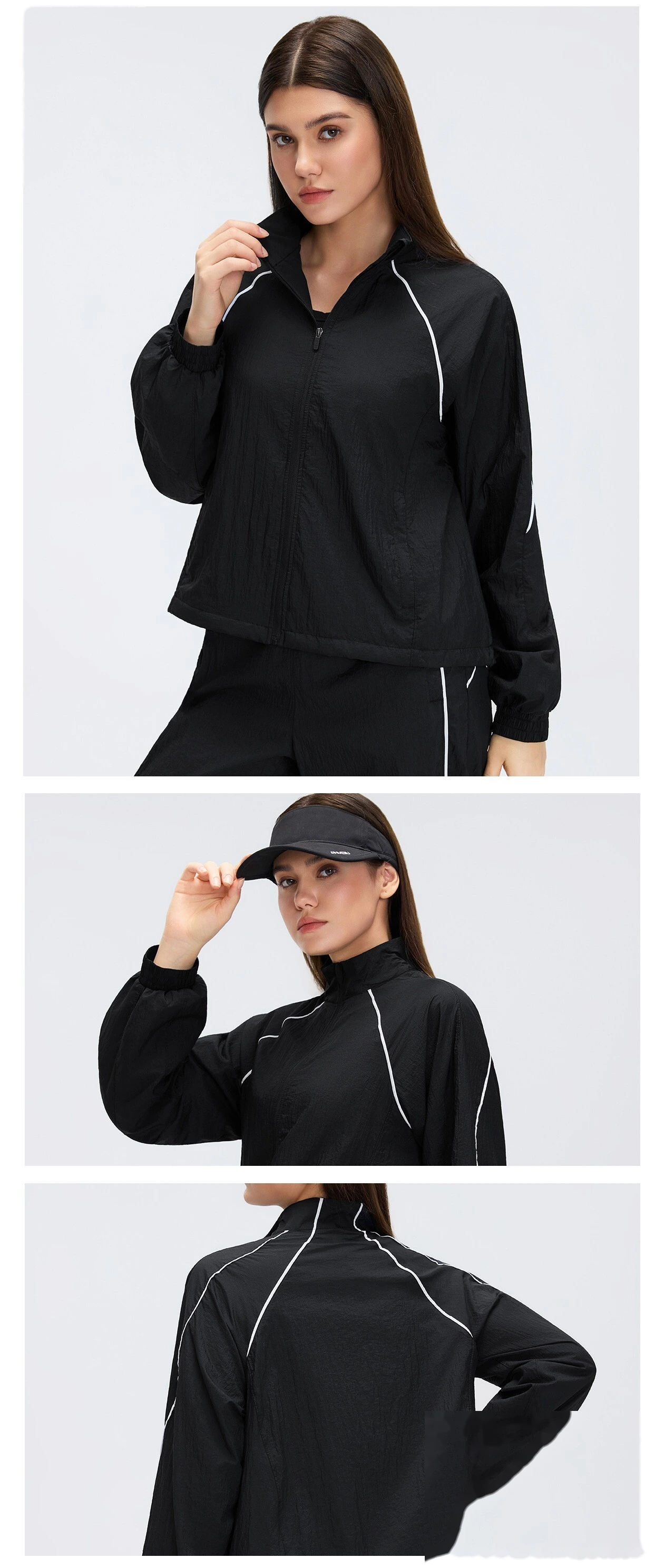 Custom Windproof Stand Collar Jacket - Women's Loose Casual Short Outdoor Sports Trench Coat detail