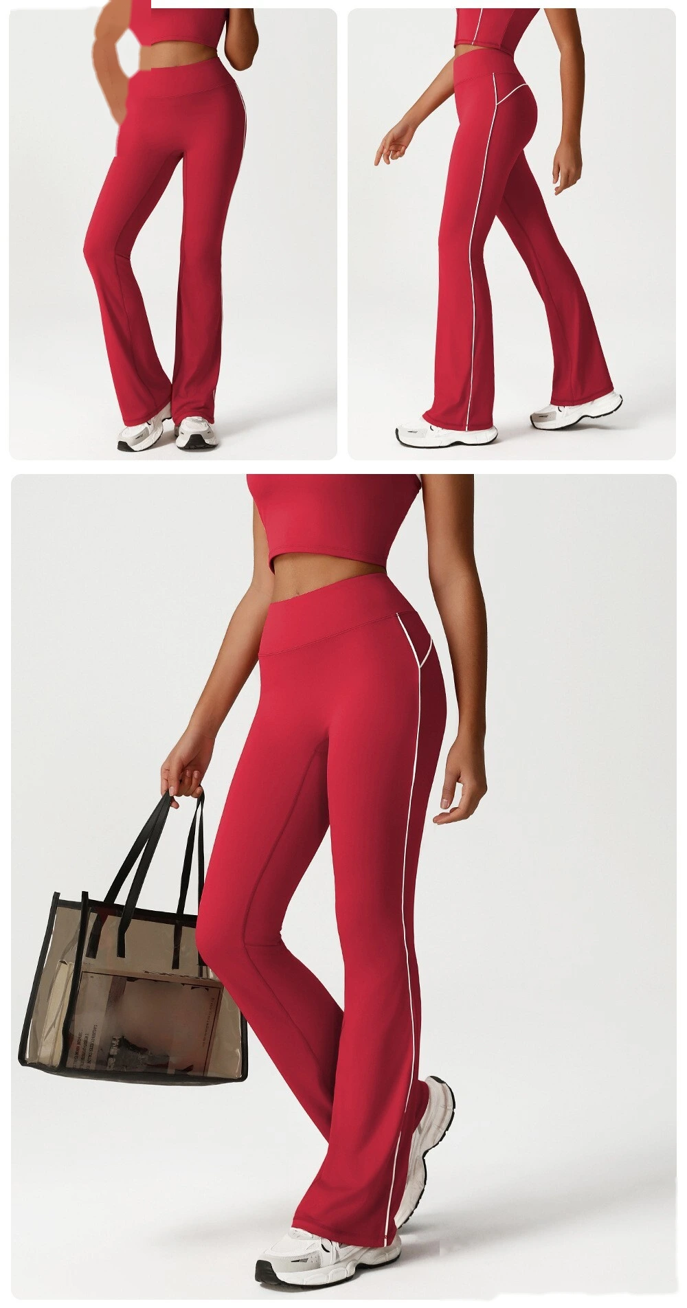 Custom micro-La leisure yoga pants women's new contrast running pants dance training fitness wide-leg pants detail