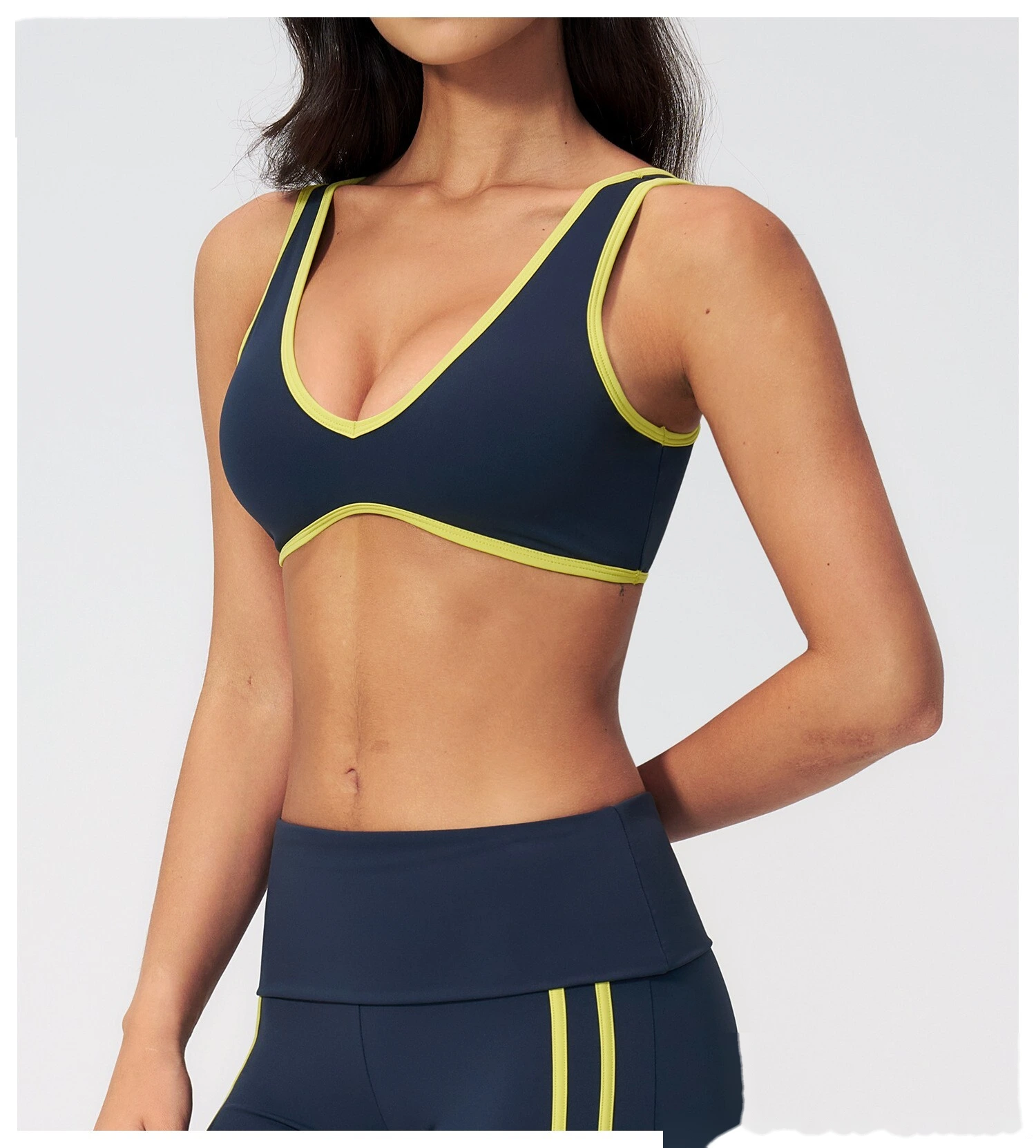 Women Color Block Open Back Sports Bra, Quick Dry Breathable Outdoor Workout Yoga Athletic Bra detail