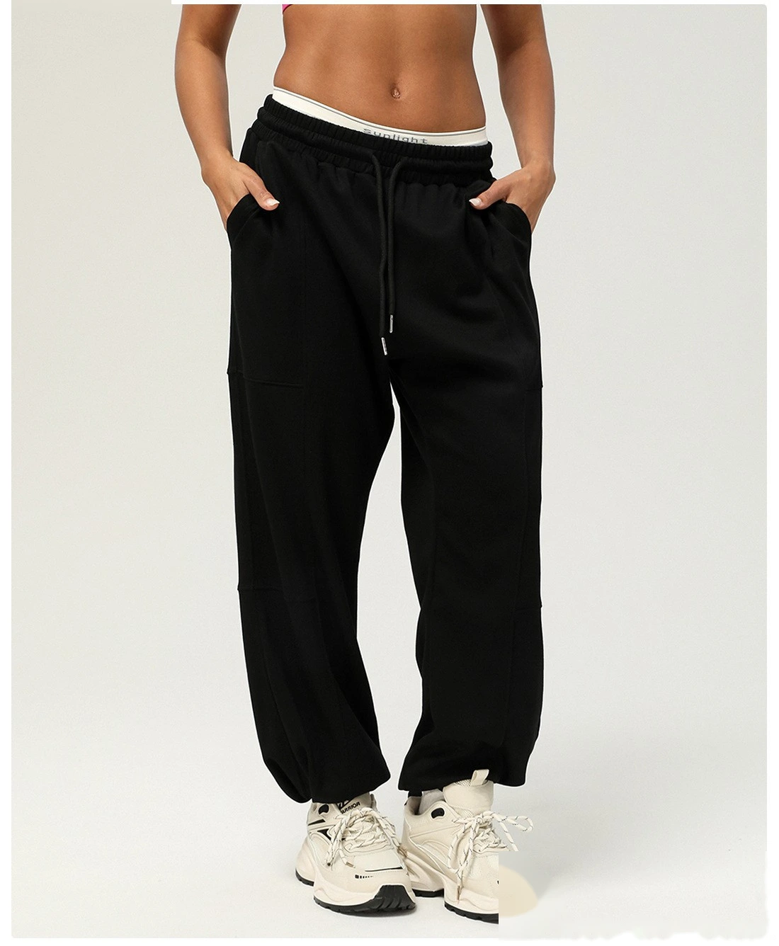 Custom sports loose leg pants new pocket leisure pants running yoga pants outdoor fitness pants detail