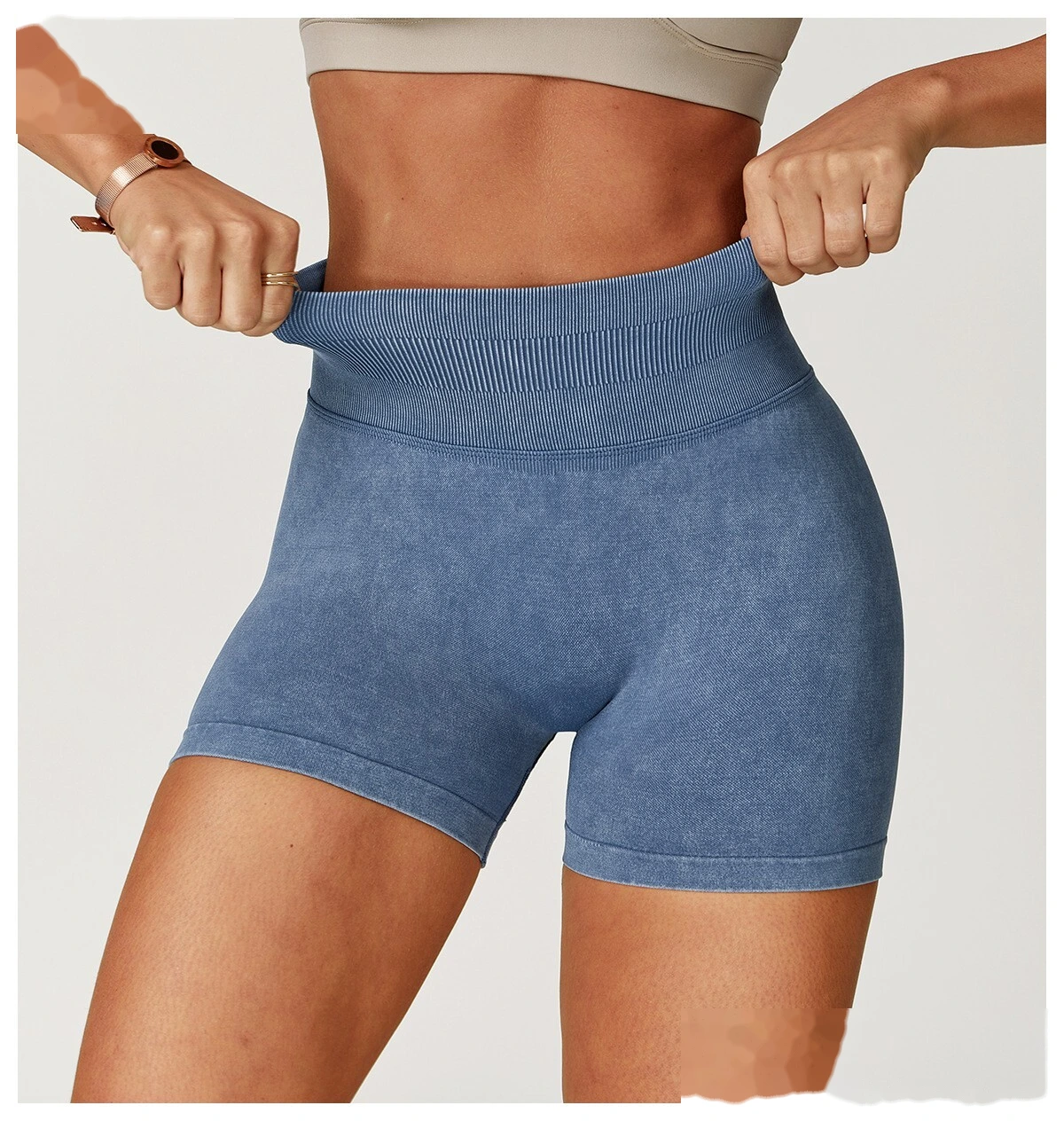 Seamless sand washing yoga shorts high waist hip shorts tight running fitness yoga pants female - allni detail