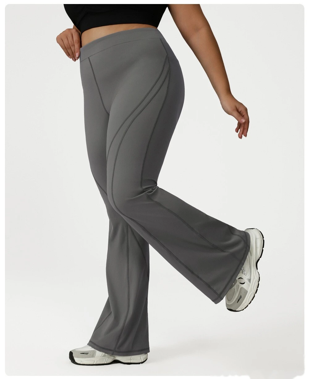 Customized plus-size yoga pants with high waist and hips, slim fit and meat cover, running and fitness bell bottoms. detail