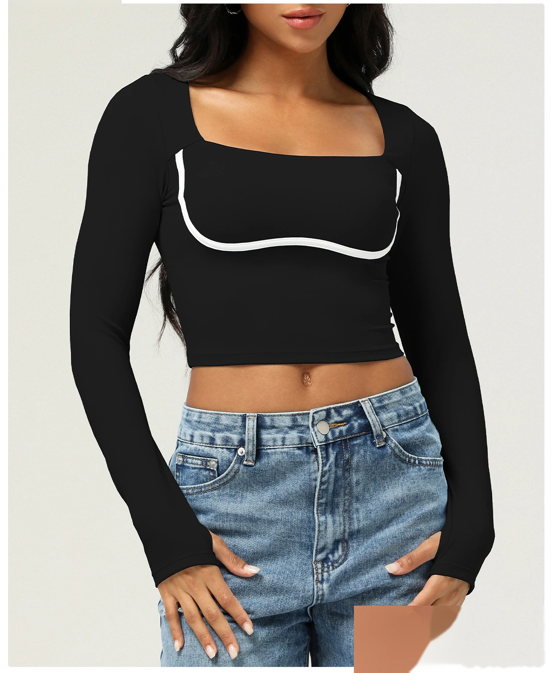 Customized sports long-sleeved T-shirt women slim fitness yoga clothes tops women with chest pads detail