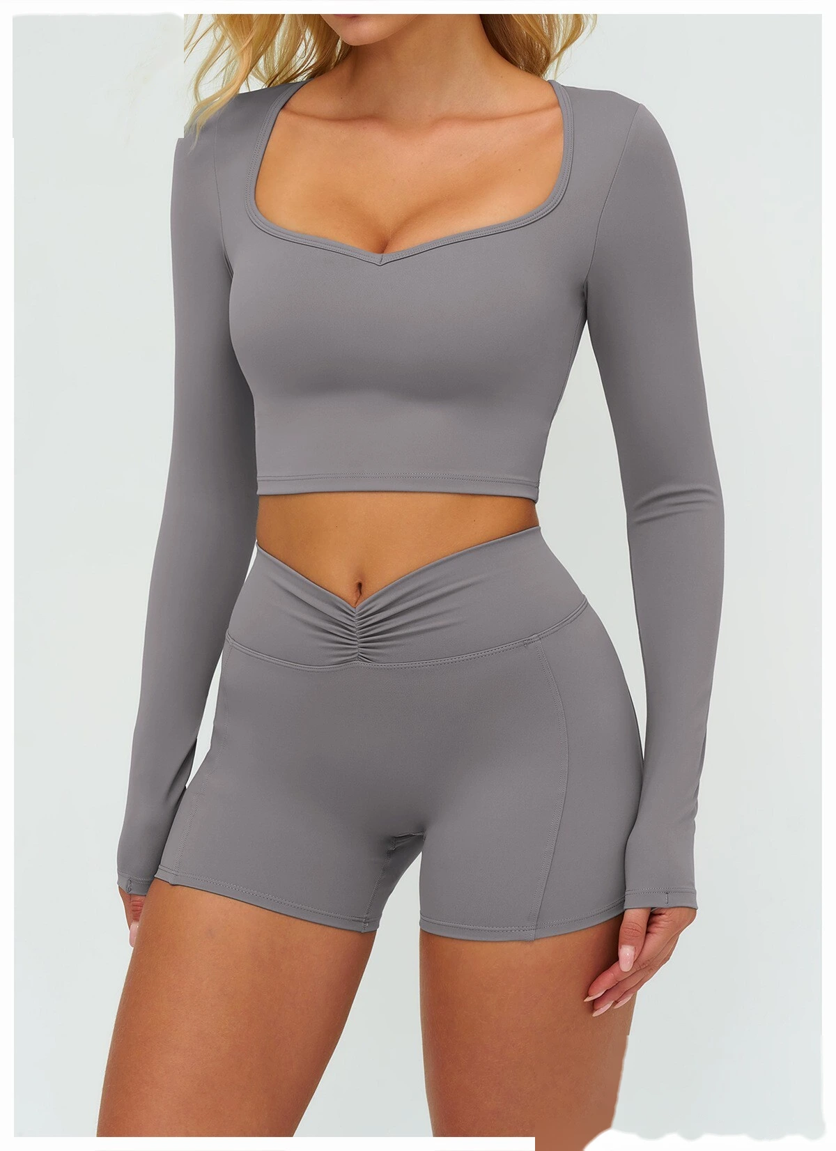 Women's High-Elastic Yoga Shirt - Customizable Slim-Fit Long Sleeve Workout Top for Running, Fitness & Casual Outings detail