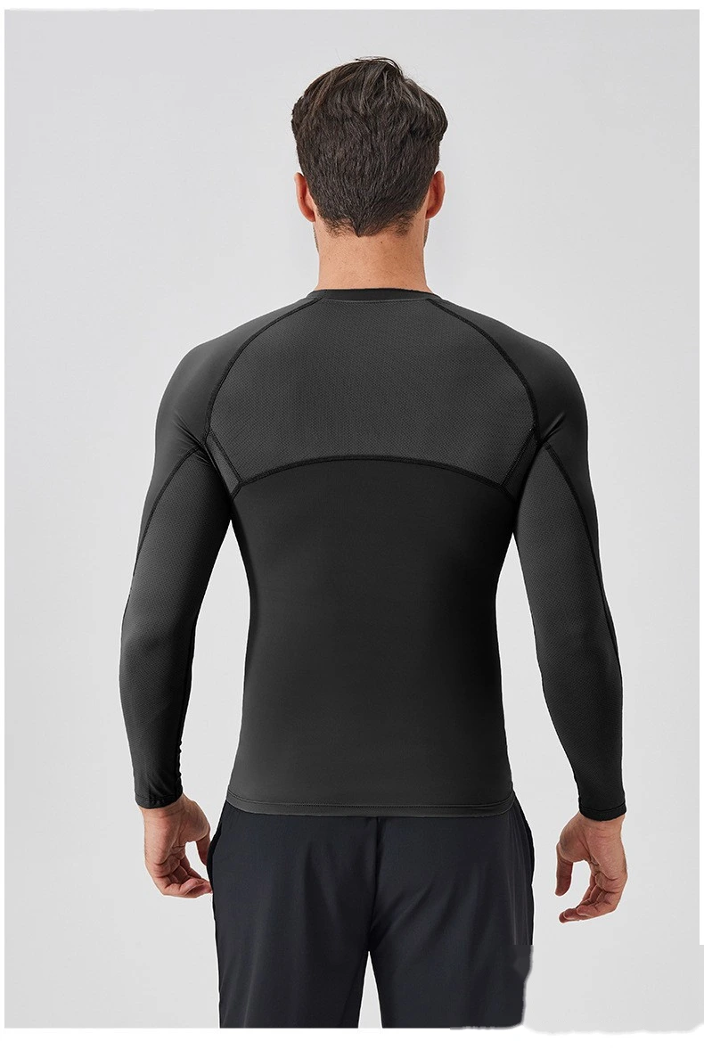 Customized men's long-sleeved tight T-shirt sports fitness clothes detail