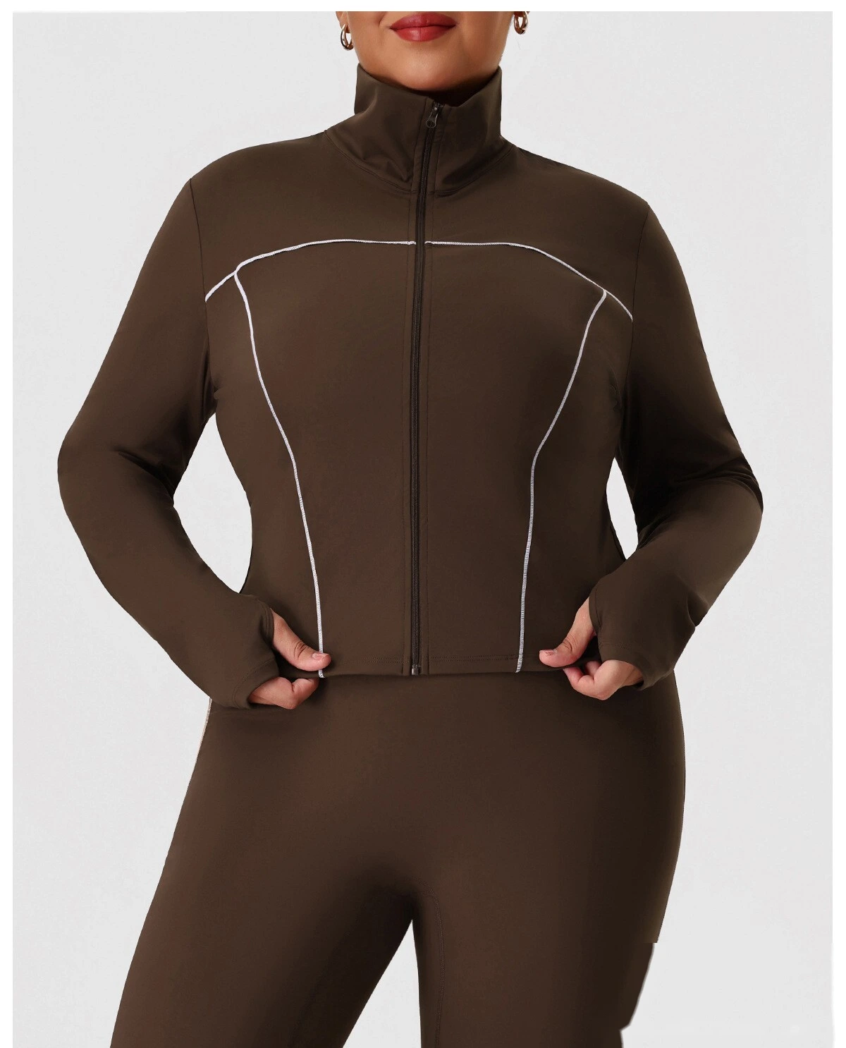 Custom Plus Size Slim Yoga Suit - Winter Outdoor Running Workout Jacket & Activewear Set detail