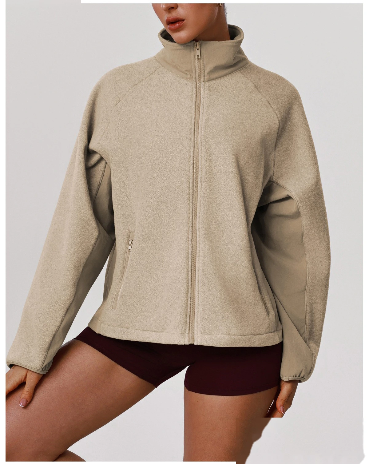 Bulk Custom Women's Fleece Jacket - Winter Warm Loose Fit Open-Front Sports Sweatshirt detail