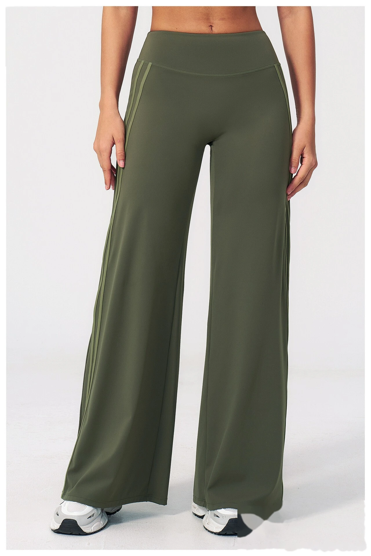 High Waist Hip Lifting Flare Yoga Pants, Color Block Naked Feel Slimming Workout Wide Leg Trousers detail