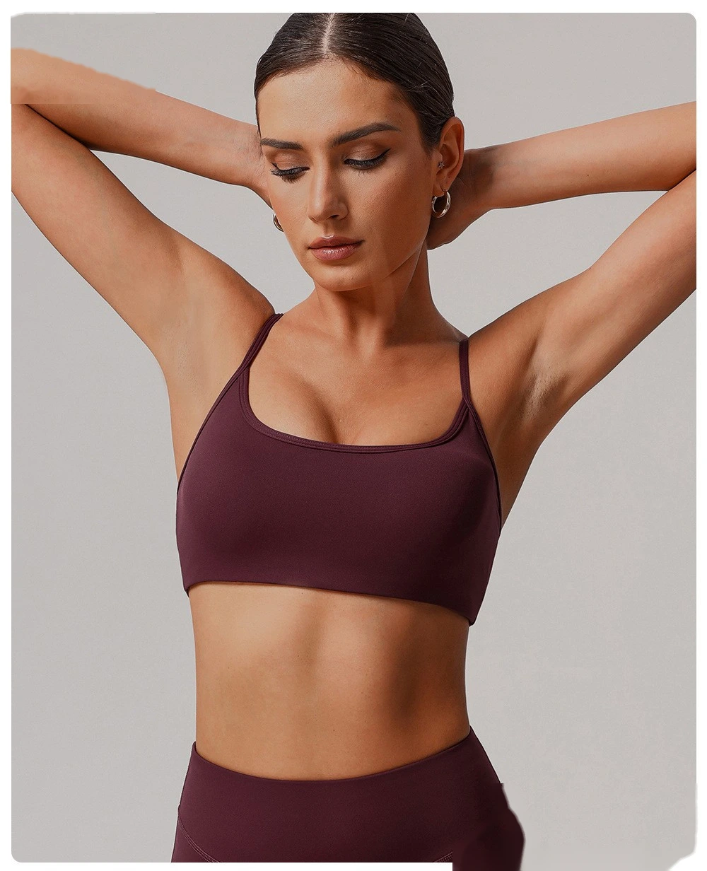 Customized beauty back sports bra nude yoga bra running fitness shirt sling yoga clothes detail