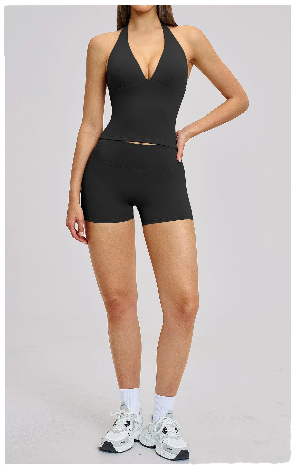 Women’s Custom Yoga Tank Top with Built-in Bra Pad Halter Backless High Stretch Yoga Set detail