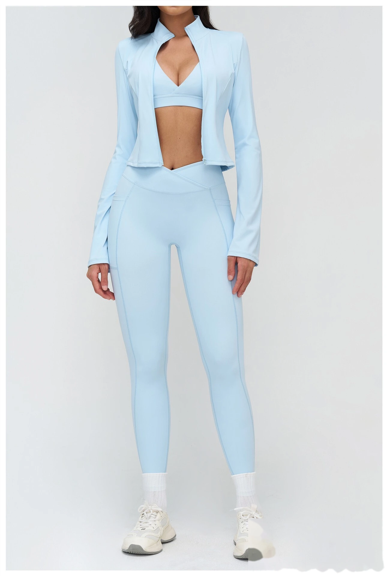 Custom Stand Collar Zip-Up Flare Sleeve Jacket - Outdoor Yoga Running Sports Coat detail