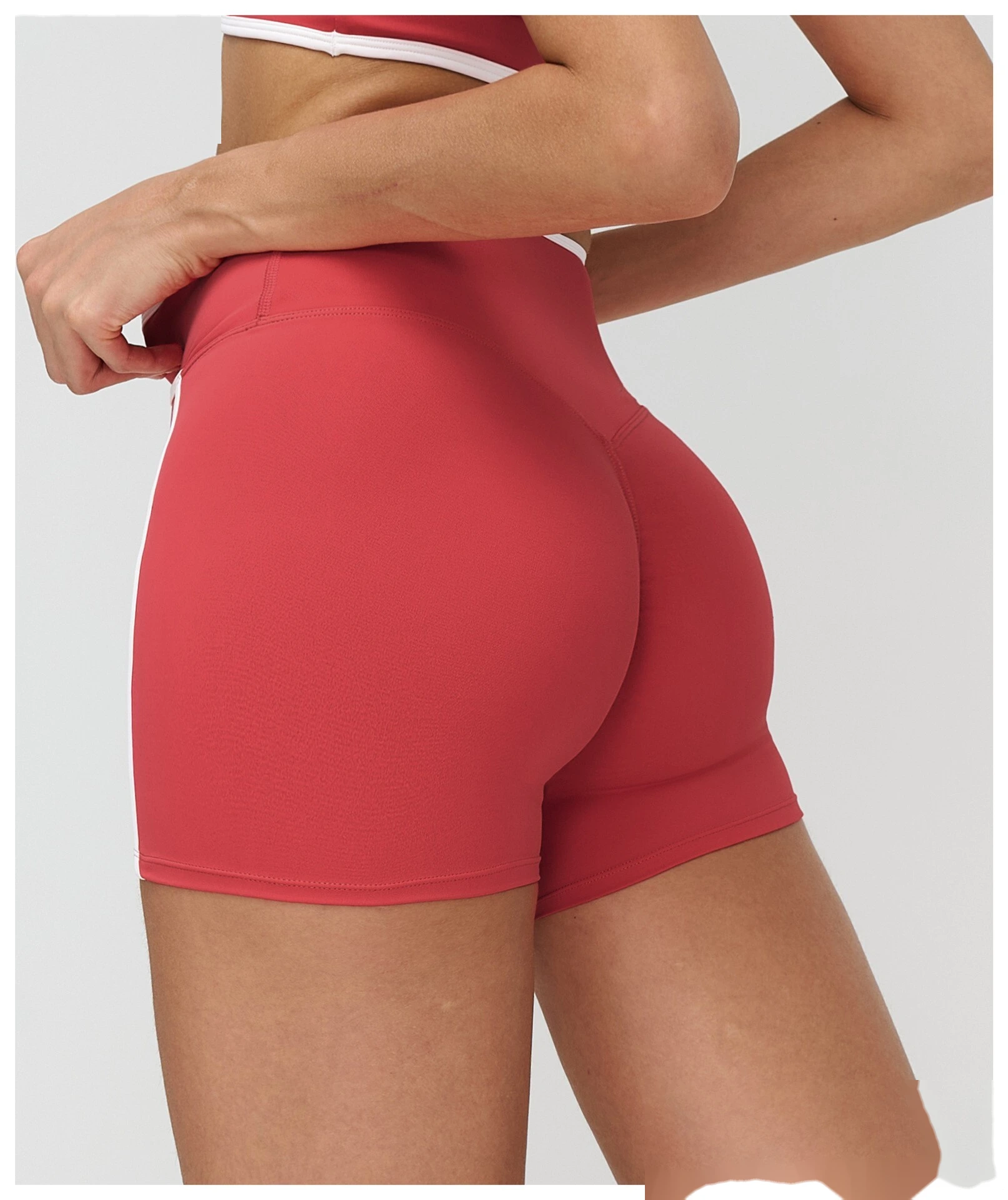 Custom Color Block Tight Workout Shorts - Buttery Soft Cross Waist Yoga Running Shorts detail