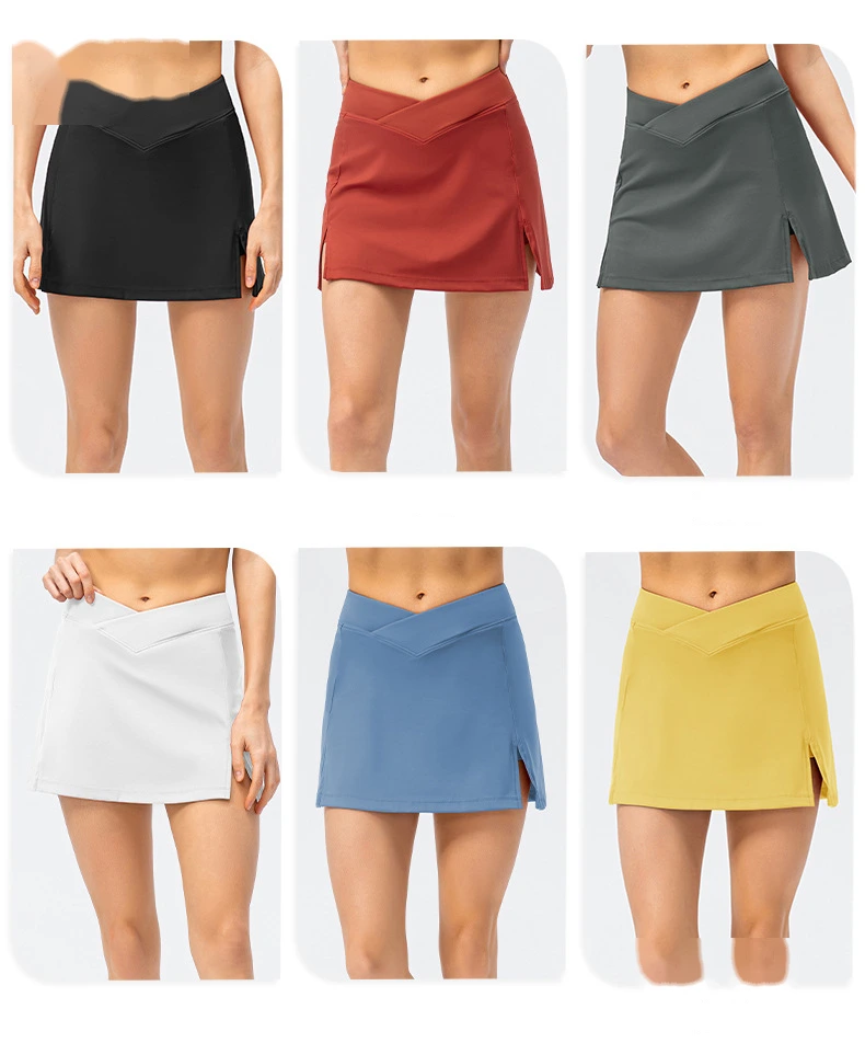 Women cross waisted athletic tennis skirts inner pockets with shorts detail