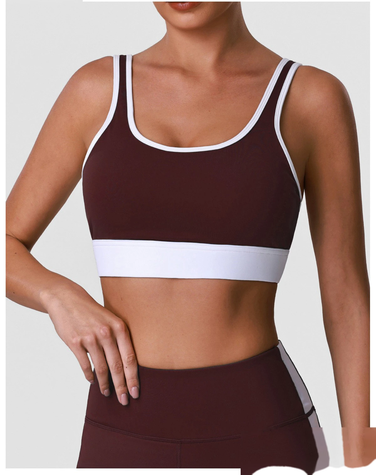 Women’s Custom High Stretch Quick Dry Color Block Sports Bra Beauty Back Yoga Bra Tank Top detail