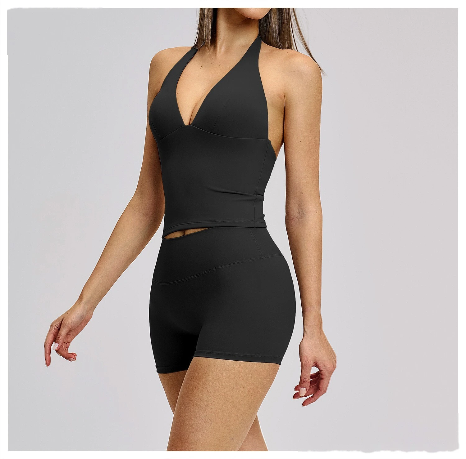 Women’s Custom Yoga Tank Top with Built-in Bra Pad Halter Backless High Stretch Yoga Set detail