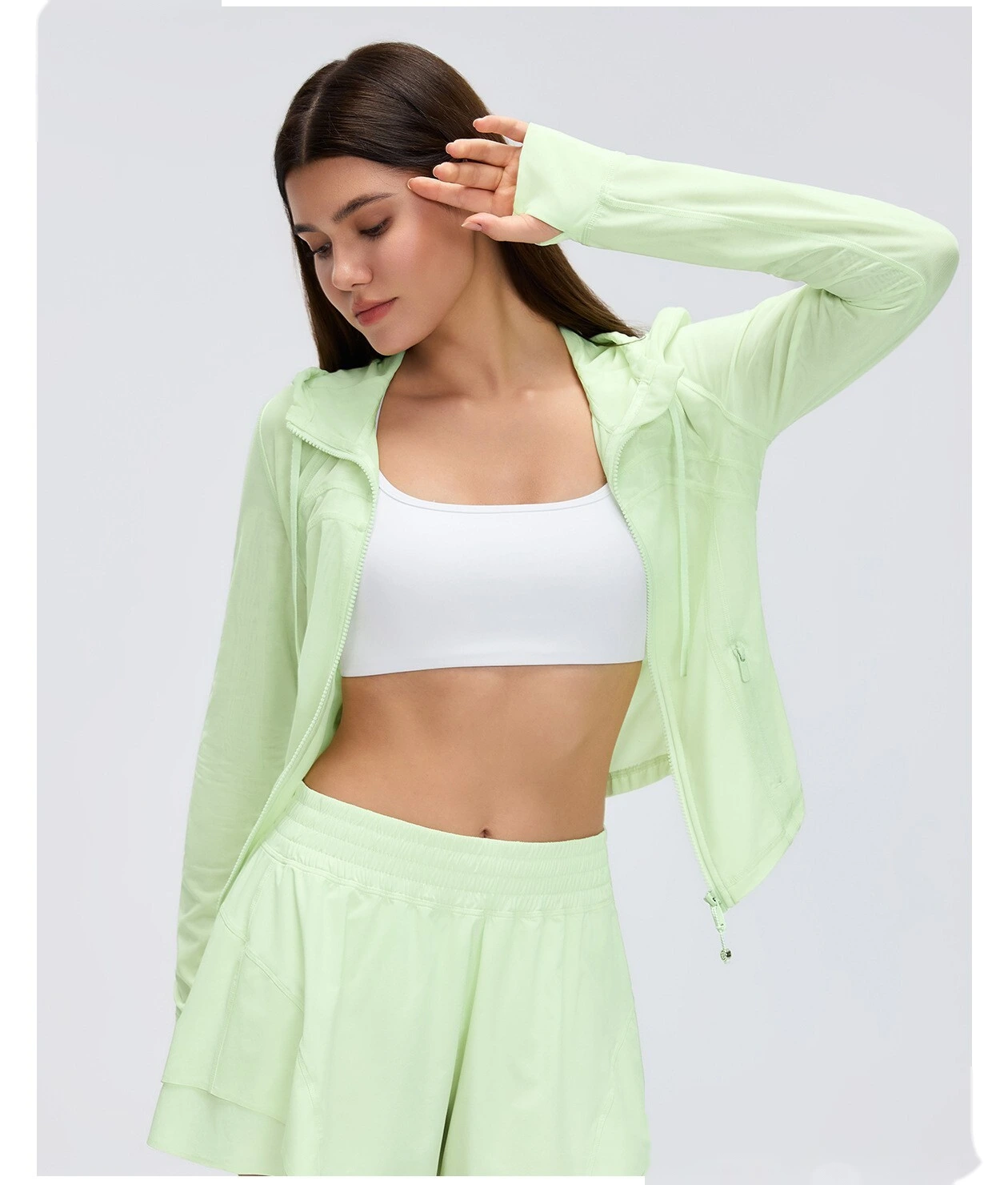 Custom Breathable Mesh Yoga Jacket - Women's Slimming Hooded Full-Zip Running Workout Fitness Jacket detail