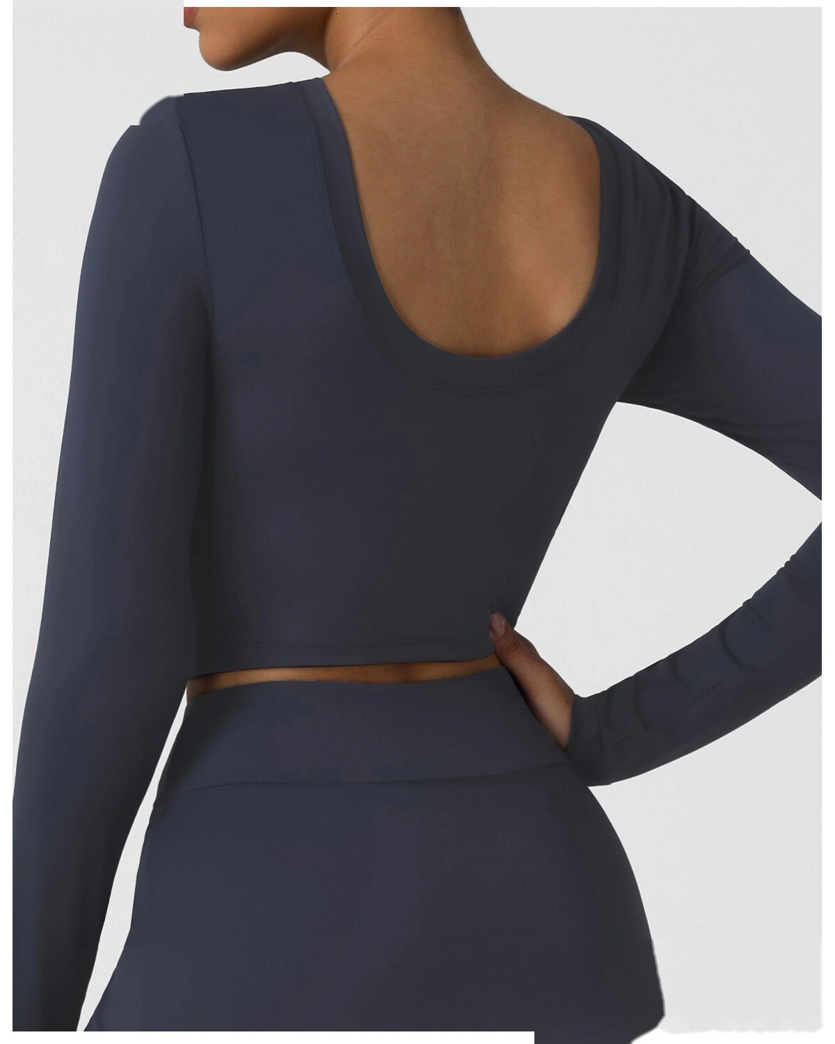 Customized new yoga sports jacket backless sexy slim long-sleeved women's dance fitness suit with pad. detail