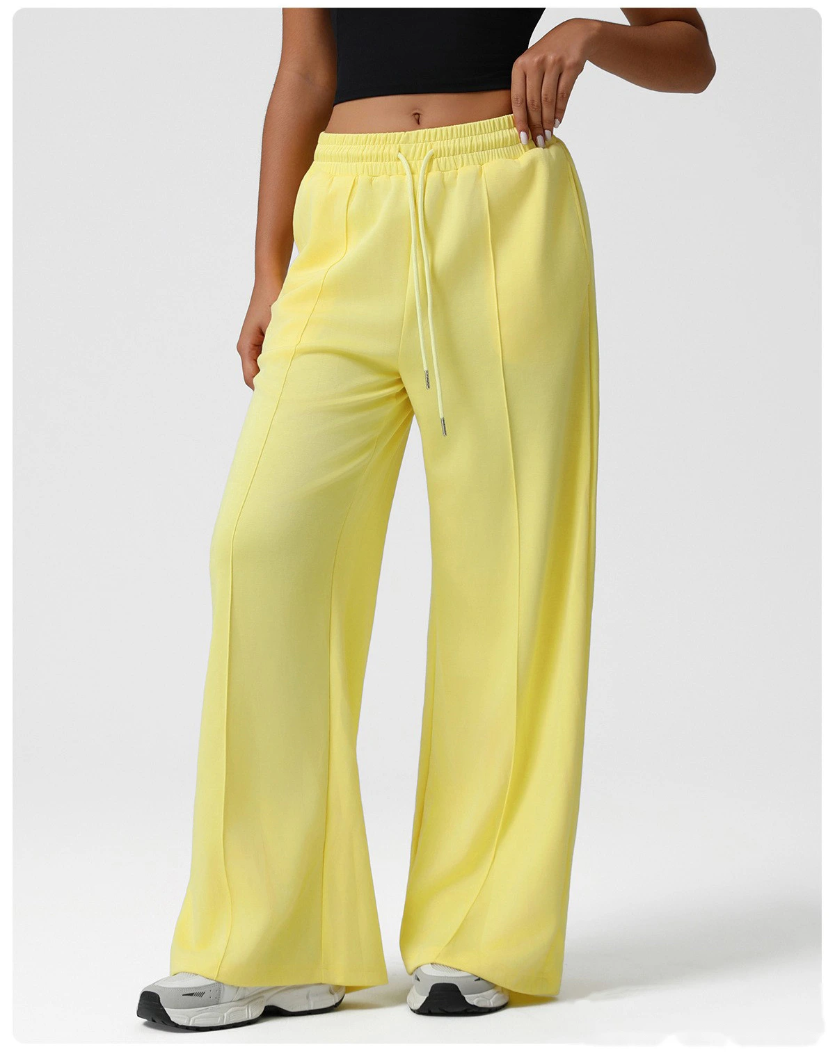 Europe and America new high waist drawstring sports casual pants Yoga wide-leg pants loose casual pants detail