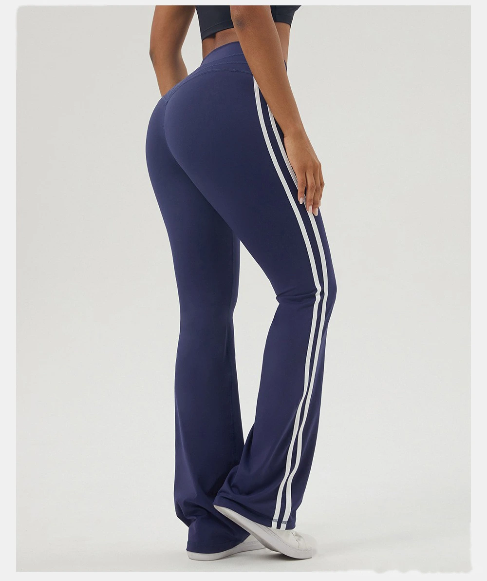 Custom contrast striped yoga bell bottoms hip indoor fitness dance pants sports casual bell bottoms. detail