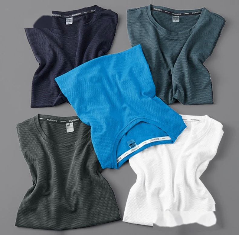 Mens round neck jacquard tshirt outdoor sports running t-shirt detail
