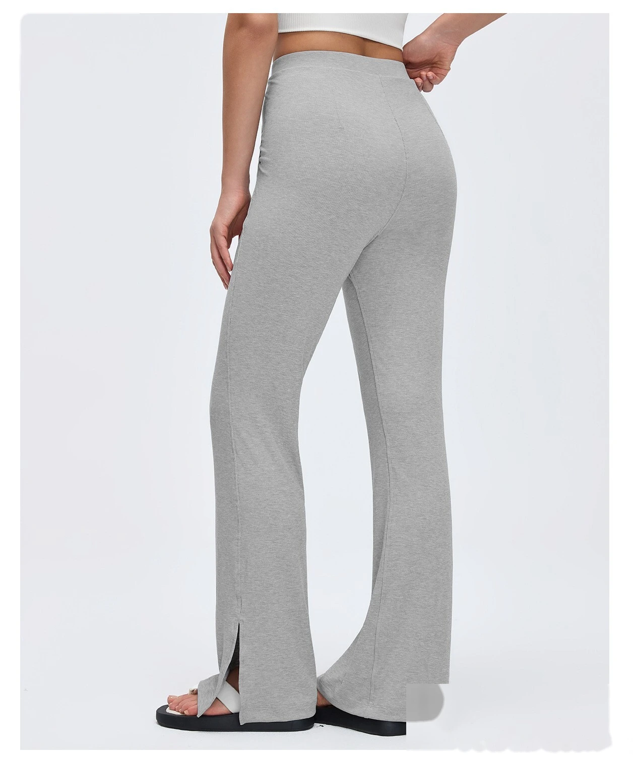 Custom Split Hem Yoga Pants - Women's Sand-Washed Ribbed Wide-Leg Flared Slimming Sports Pants detail