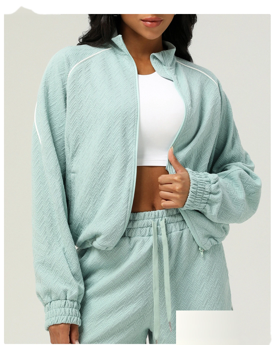 Custom autumn and winter sports and leisure collar jacket women's sweater outdoor fitness coat zipper coat detail
