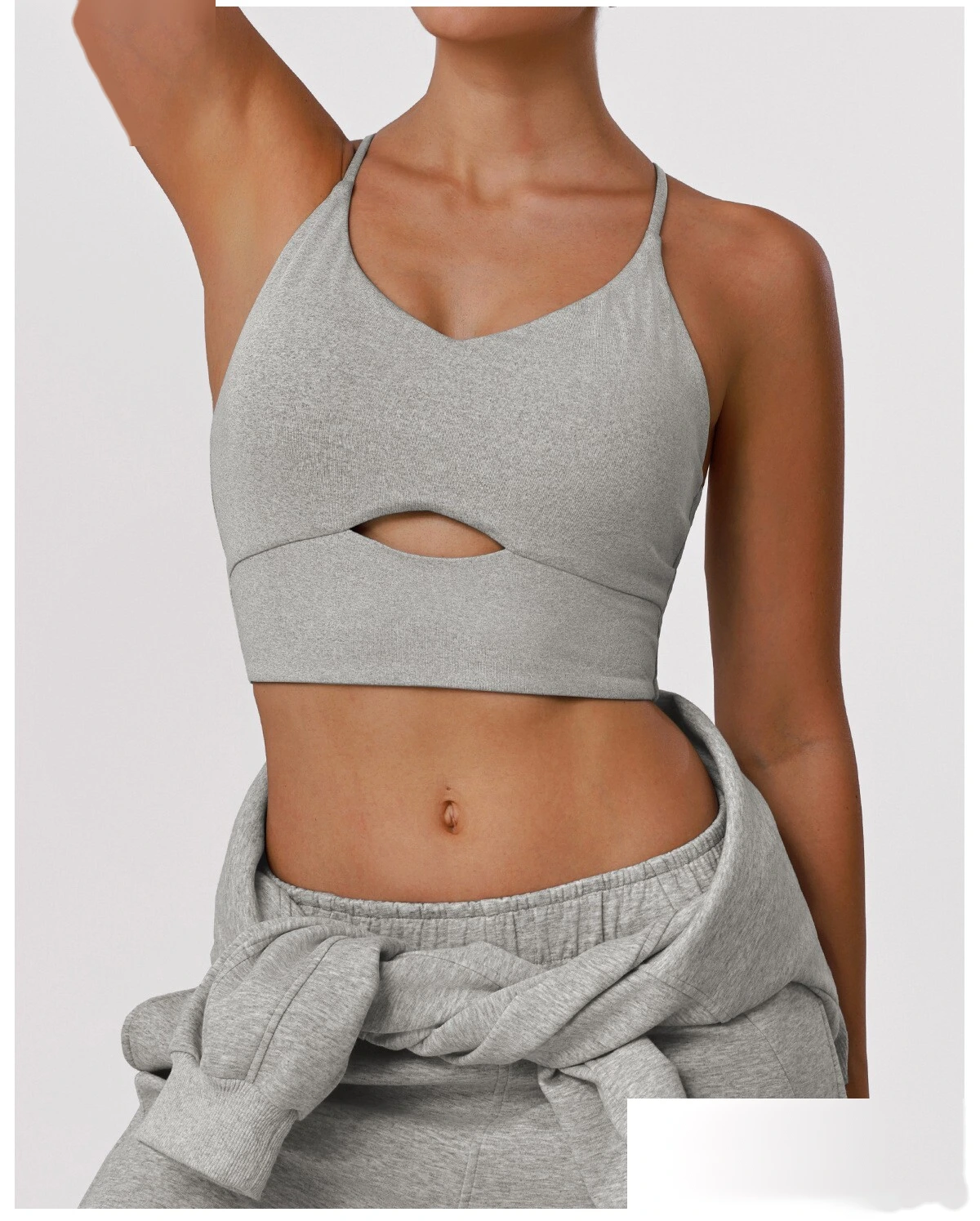 Women's Nude Feel Cutout Thin Strap Sports Bra Shockproof Push Up Racerback for Running Yoga Gym detail