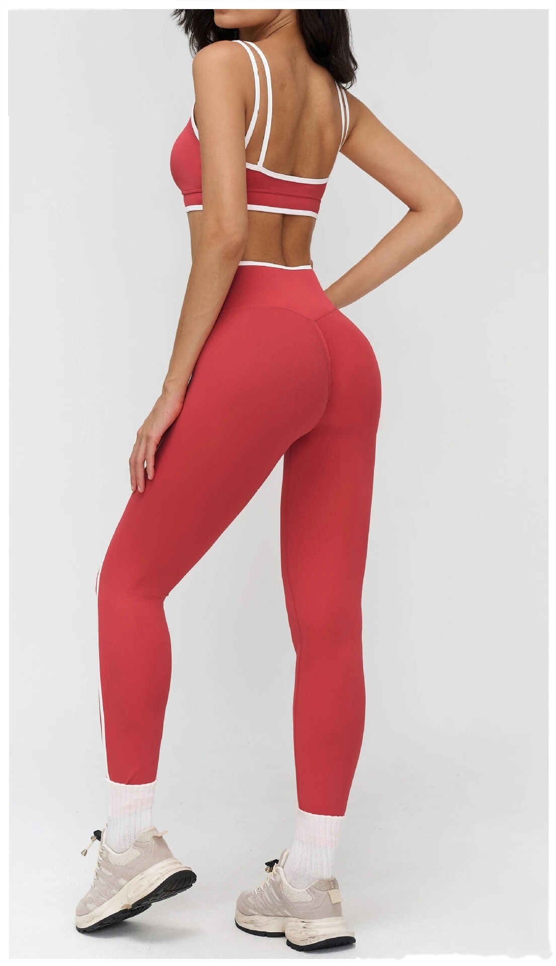 Custom Cross Waist Yoga Pants - Women's Buttery Soft Color Block Tight Running Fitness Leggings detail