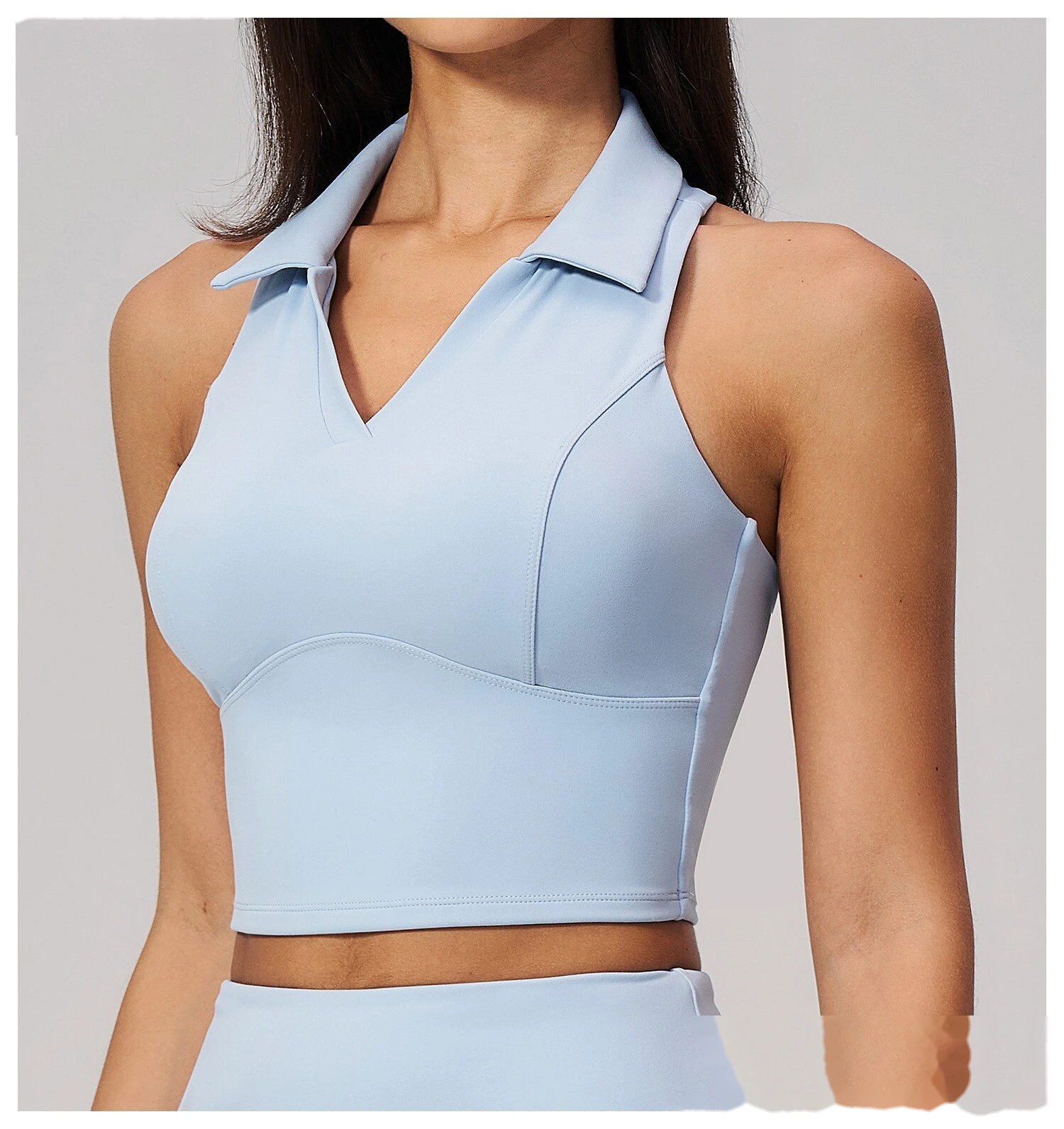 Custom Logo Two Piece Tennis Tracksuit, Cropped Sleeveless Polo Shirt, Moisture Wicking Sportswear for Daily Exercise detail
