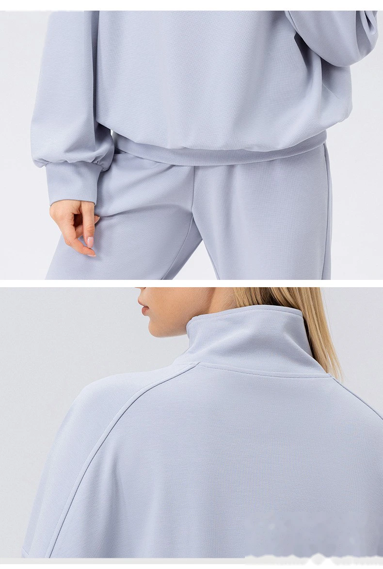 Custom sports sweater women's half zipper fitness long sleeve loose outdoor running sportswear detail