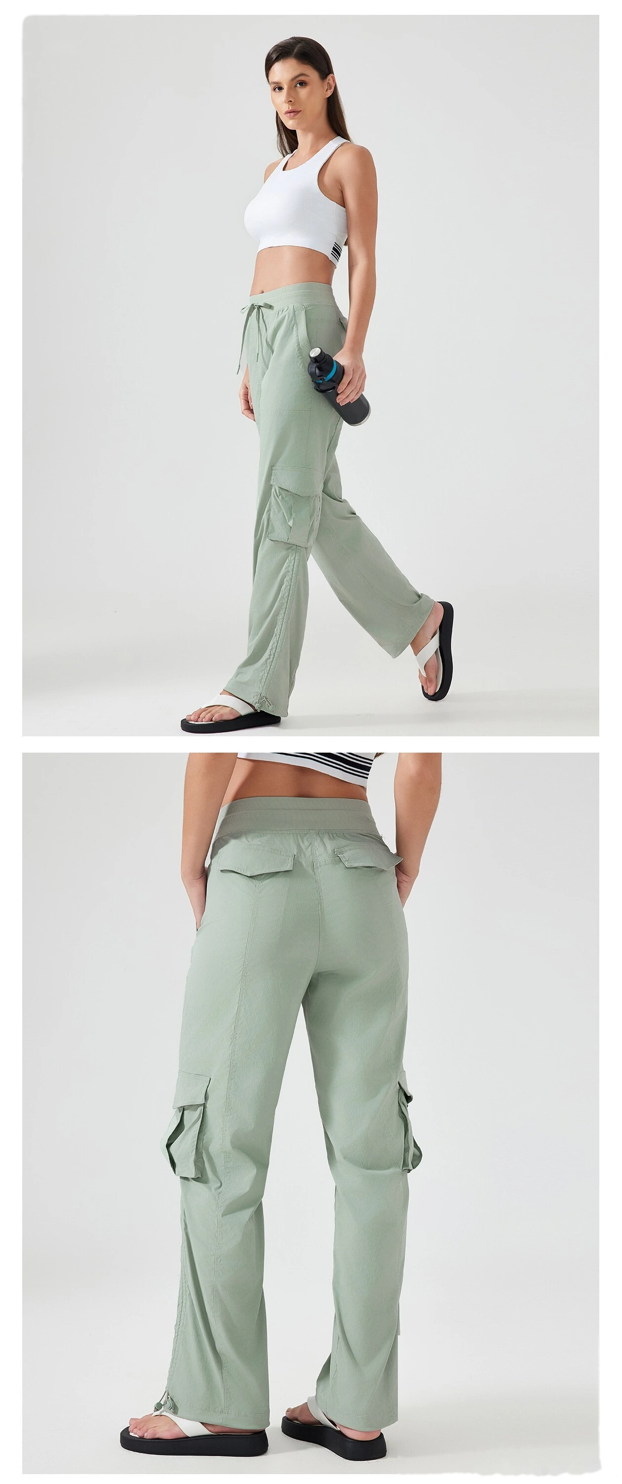 Customized outdoor running pants lightweight fitness pants multi-pocket wide-leg tooling casual pants detail