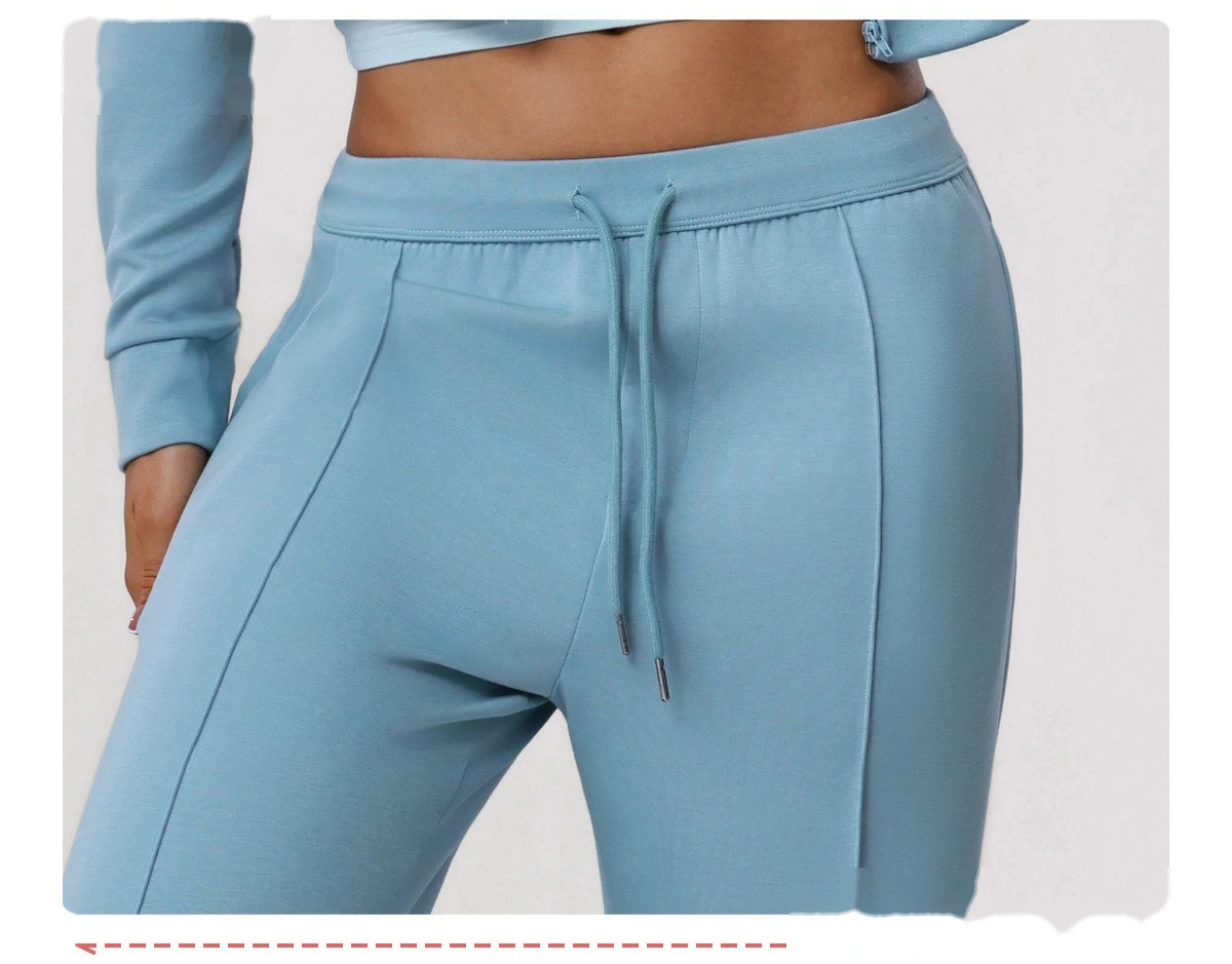 Women's New Loose-Fit Sports Tracksuit - Customizable Wide-Leg Straight-Leg Yoga Pants + Workout Top, Running & Fitness detail