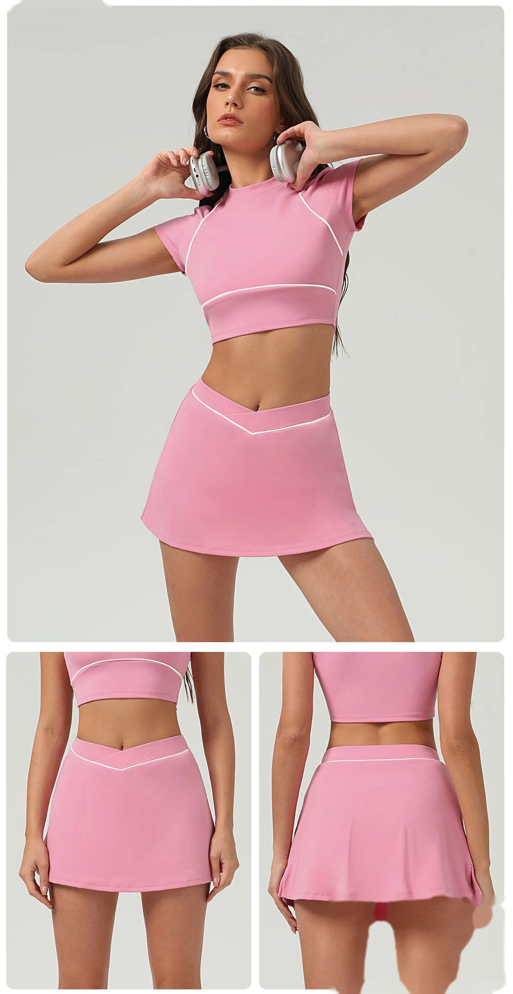 Customized running skirt with slim hips and crossed waist yoga skirt and tennis skirt. detail