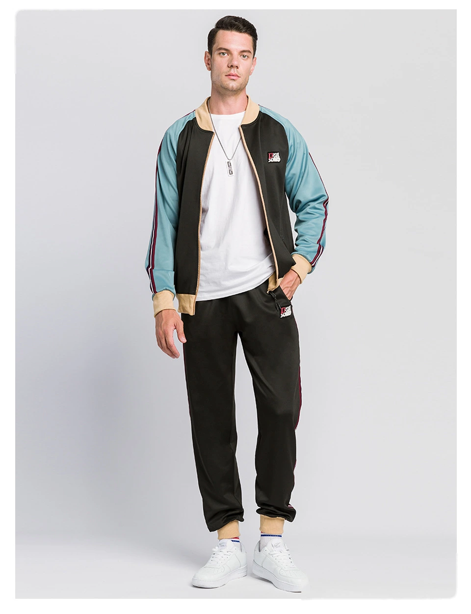 Mens sports jackets full zip color block stripe sweatshirts detail