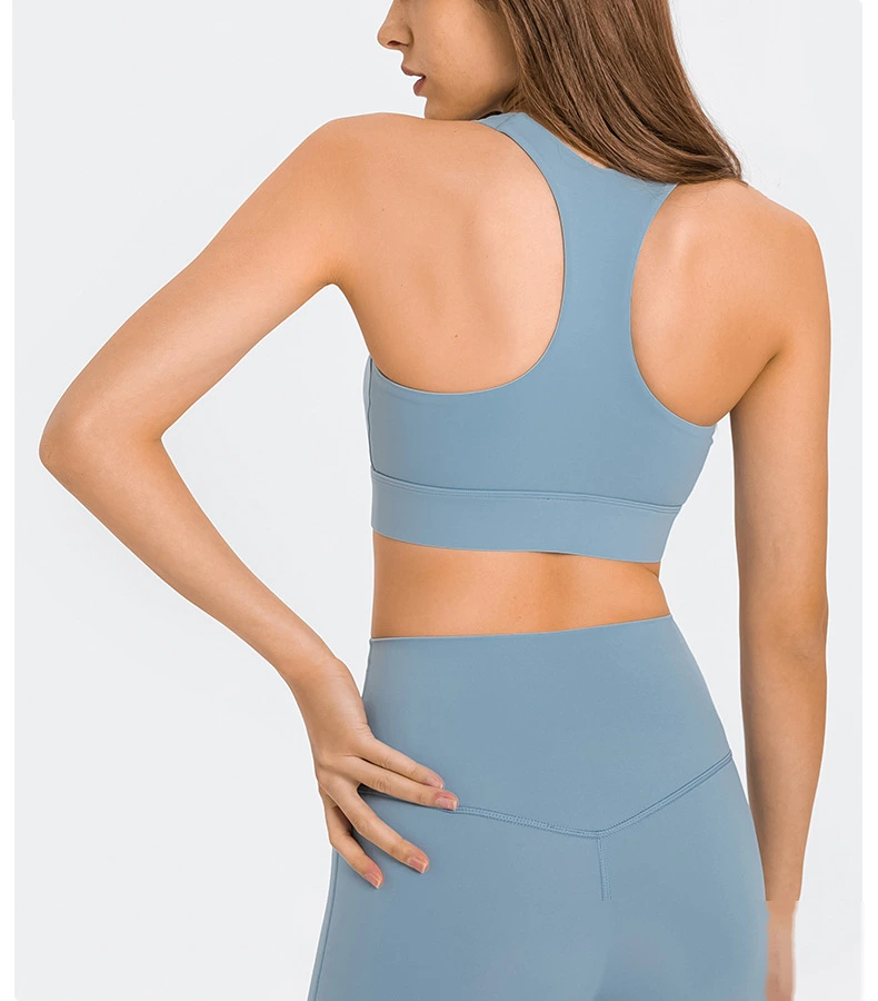 Women racerback sports bra workout fitness front zip yoga gym top detail
