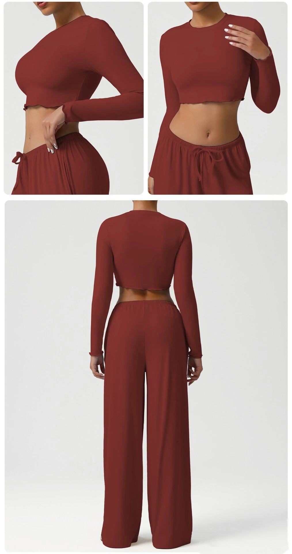 Customize the new yoga fitness suit skin-friendly breathable short slim slimming sports long sleeve T-shirt. detail