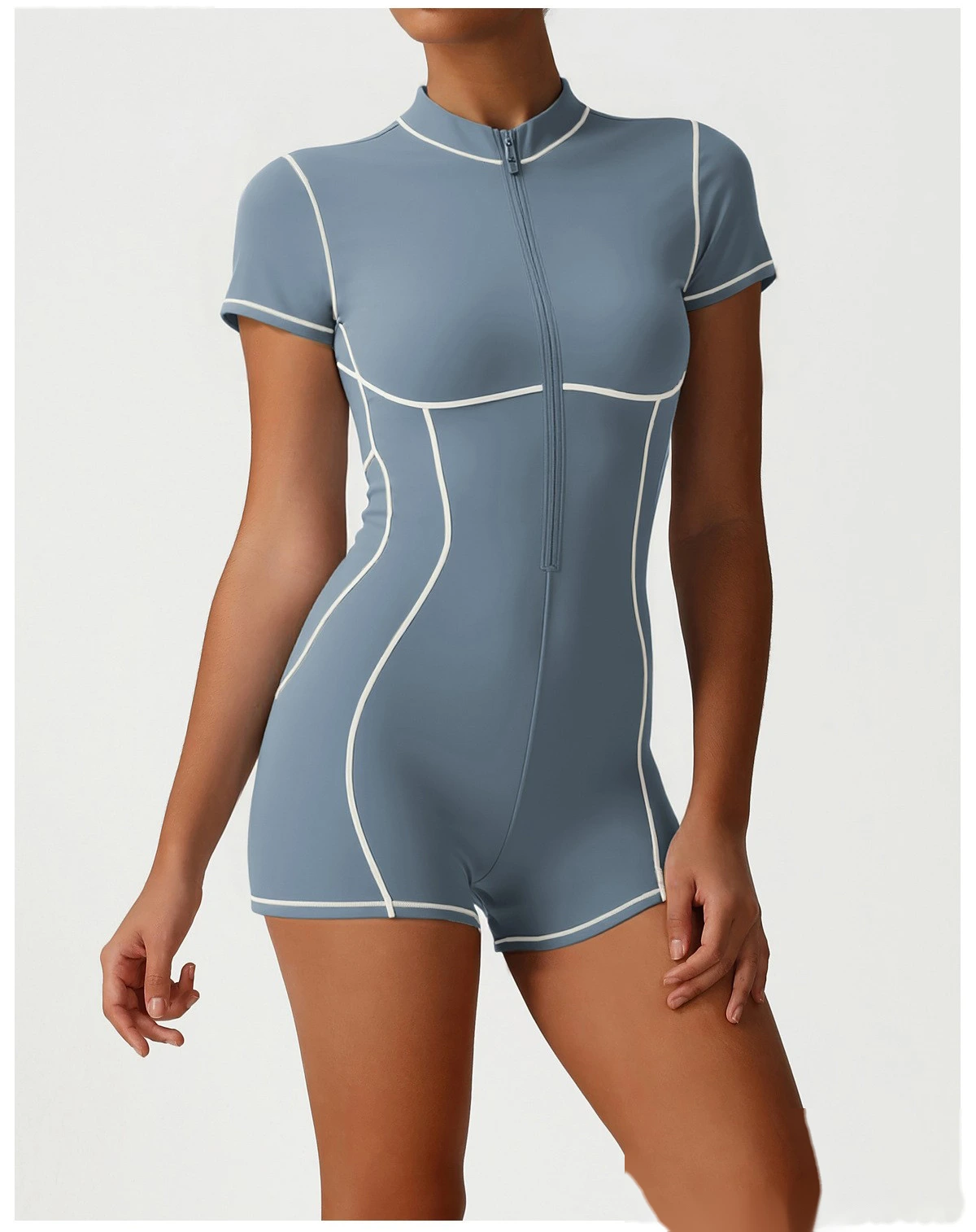 Custom Contrast Color Open Back Yoga Romper - Butt Lifting Training Fitness Short Sleeve Bodysuit detail