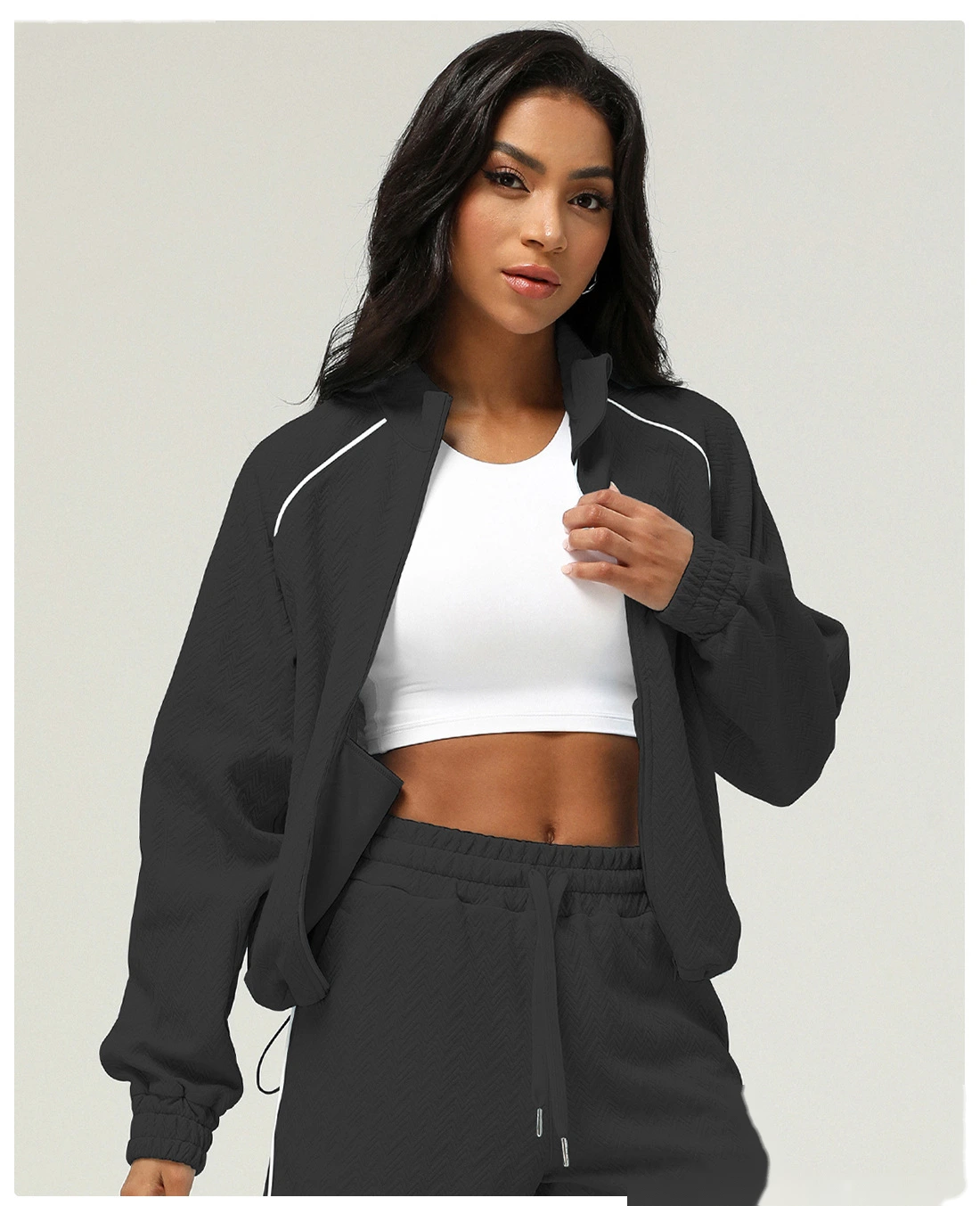 Custom autumn and winter sports and leisure collar jacket women's sweater outdoor fitness coat zipper coat detail
