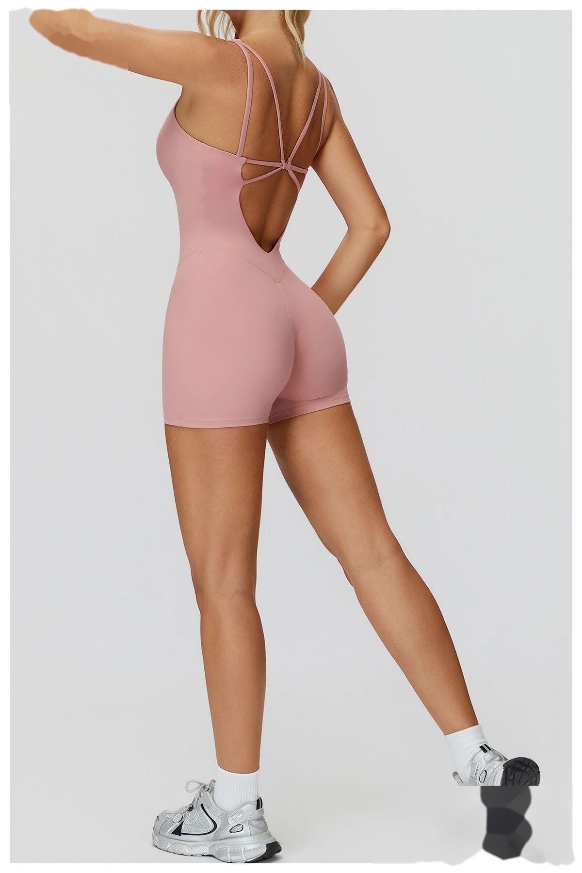 Women's Tight-Fitting Crisscross Back Yoga Bodysuit - Customizable High Elastic Short-Length One-Piece for Yoga, Running detail