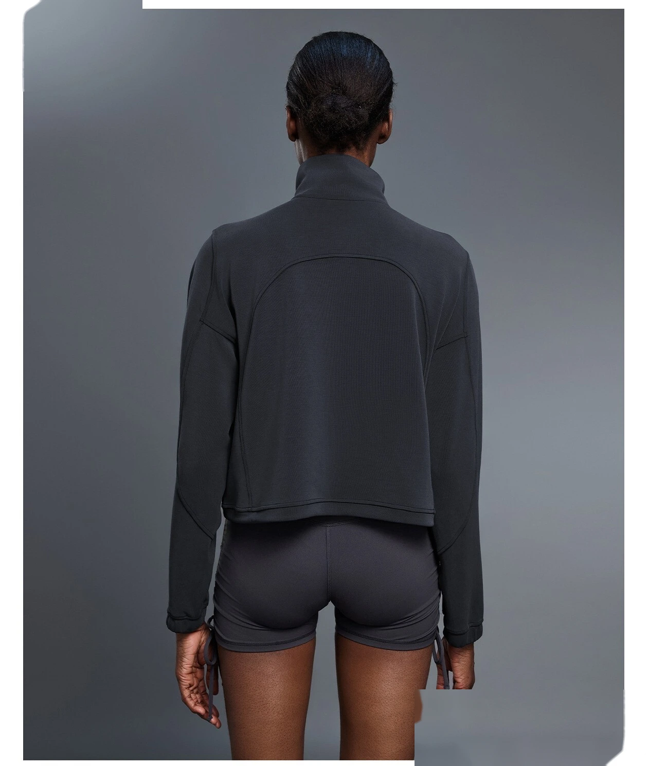 Women's Windproof Stand Collar Half-Zip Sweatshirt - Customizable Loose Drawstring Hem Fitness & Casual Sports Wear detail