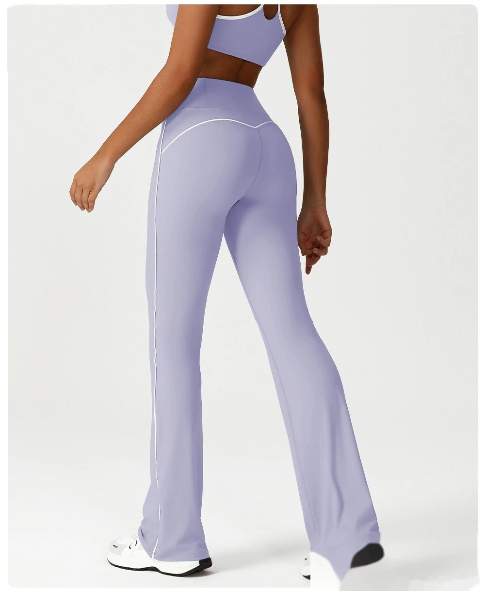 Custom micro-La leisure yoga pants women's new contrast running pants dance training fitness wide-leg pants detail