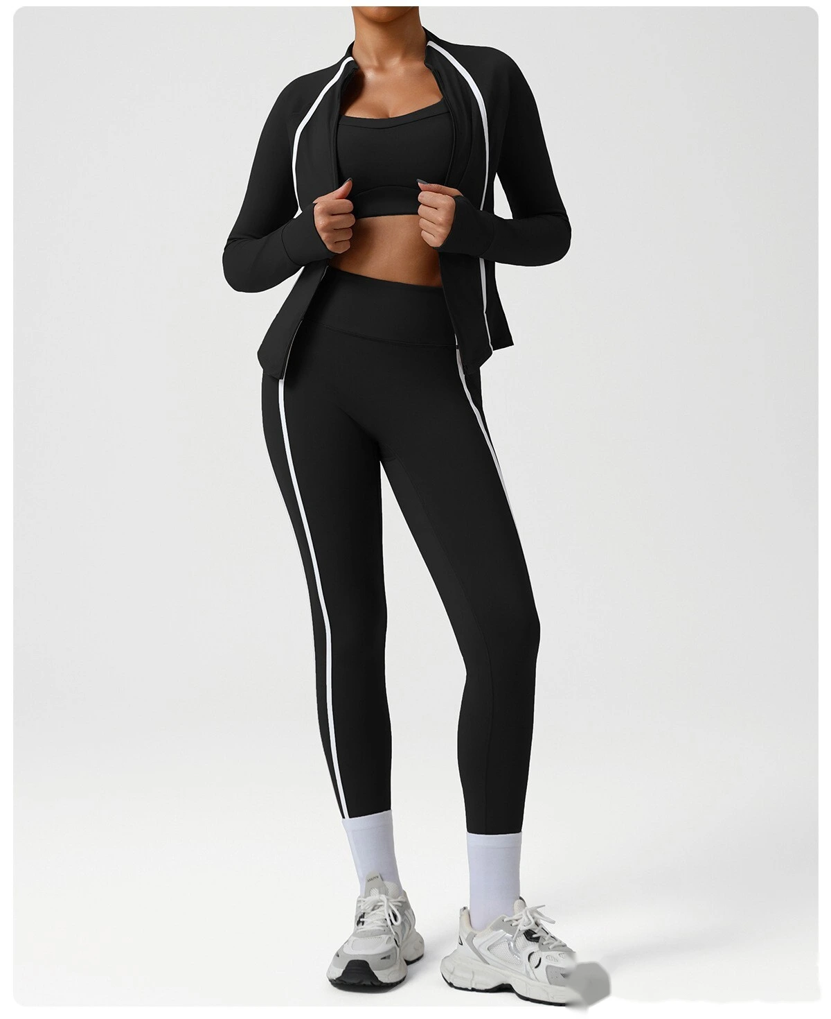 Custom autumn and winter sports yoga clothing jacket zipper cardigan jacket high elastic training fitness jacket detail