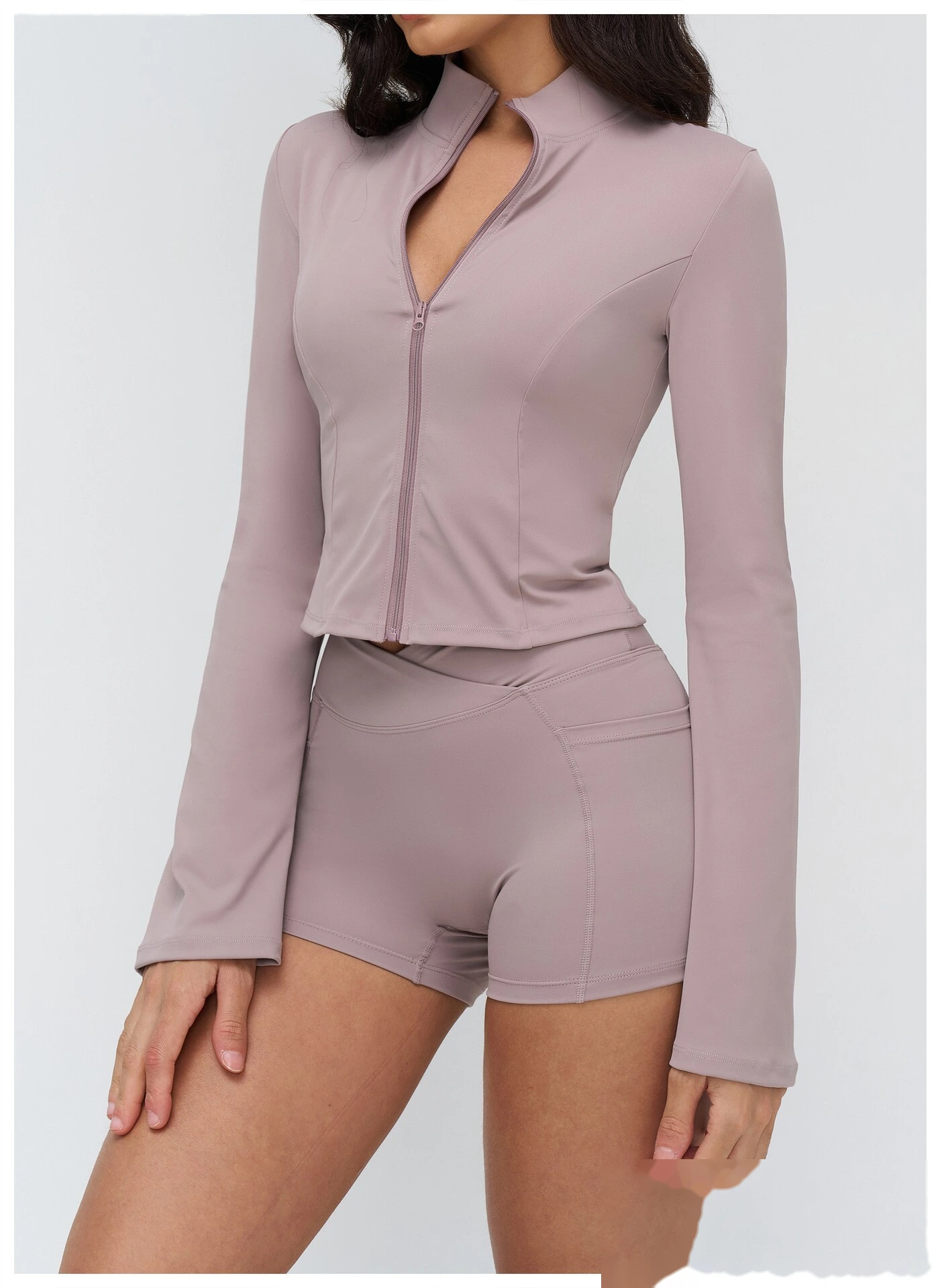 Custom Stand Collar Zip-Up Flare Sleeve Jacket - Outdoor Yoga Running Sports Coat detail