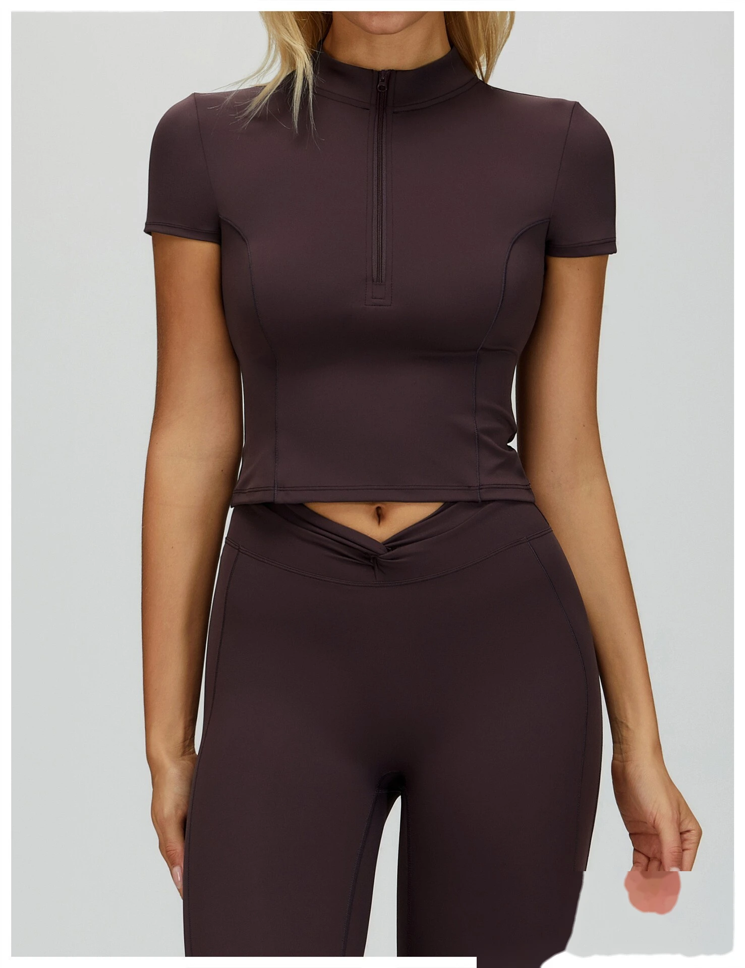Custom Women’s Naked-Feel Running Top - Stand-Collar Zipper Tight Fitness Yoga Short Sleeve T-Shirt detail