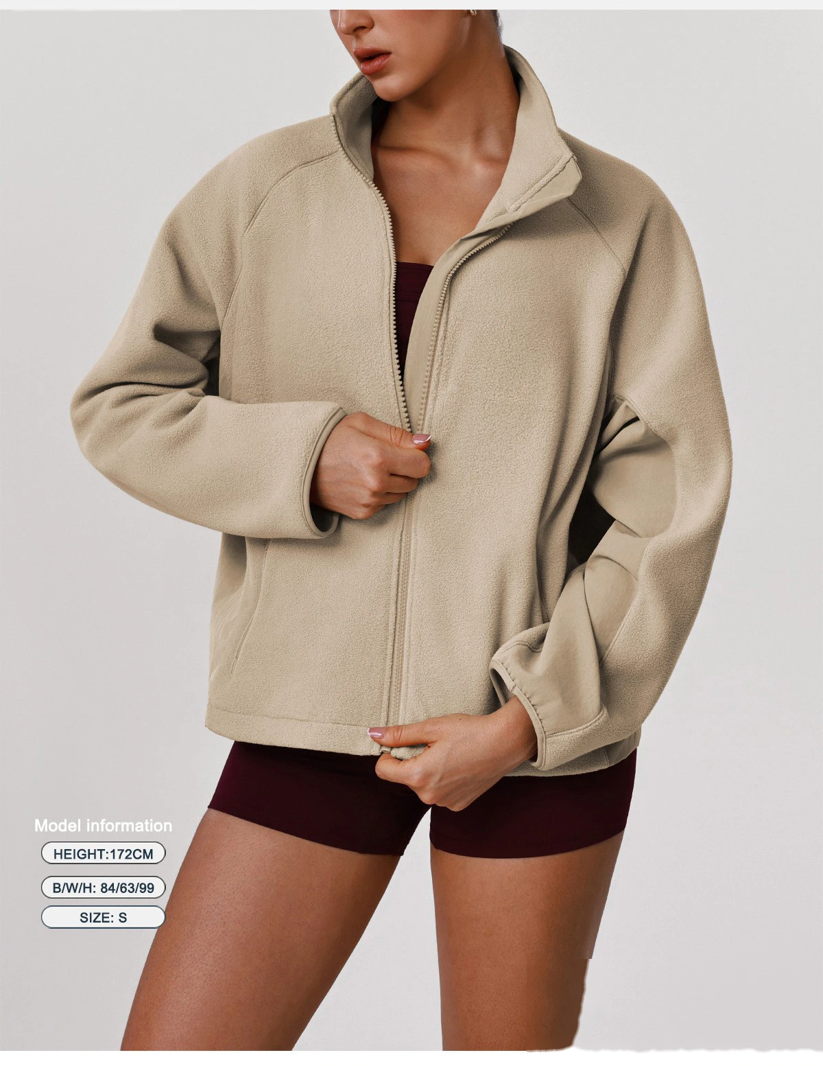 Bulk Custom Women's Fleece Jacket - Winter Warm Loose Fit Open-Front Sports Sweatshirt detail