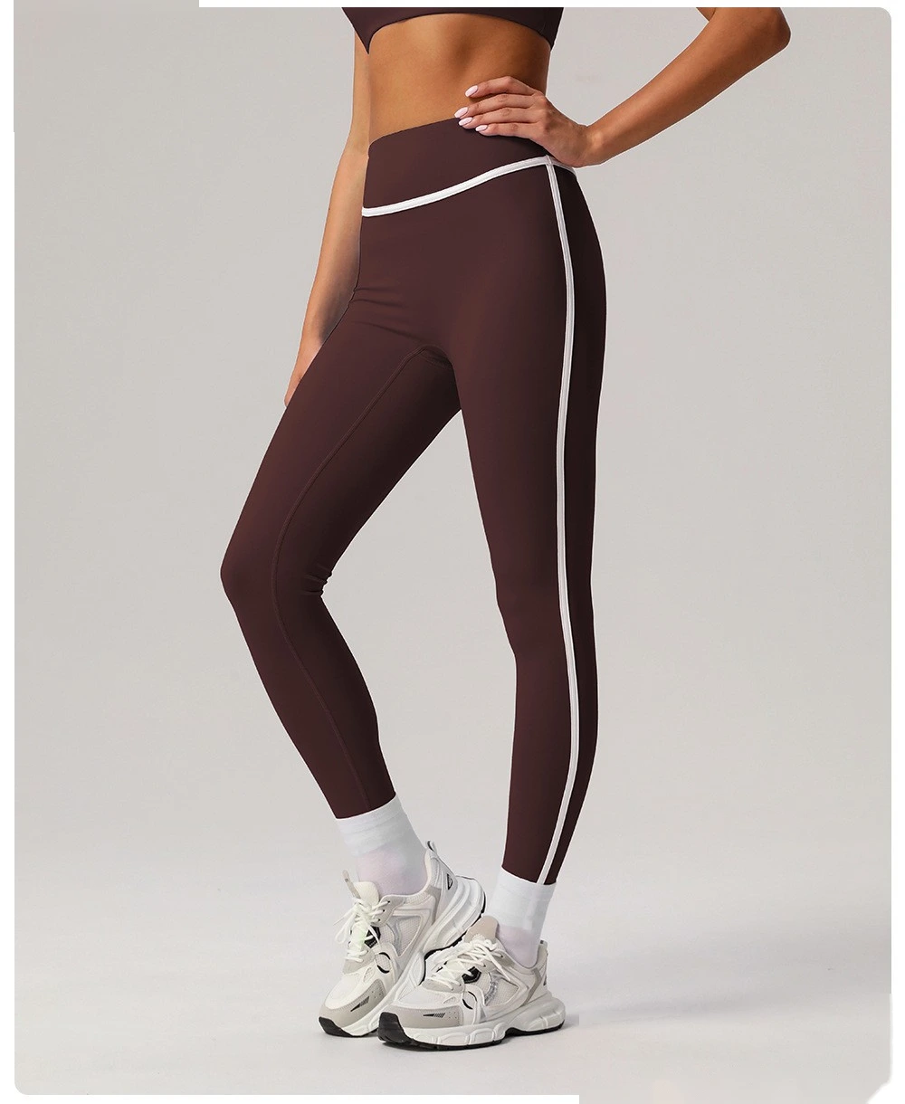 Customize nude contrast high waist yoga pants, run and exercise, and wear tight hip-lifting sports pants detail